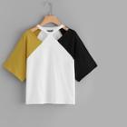 Romwe Plus Cut Out Front Colorblock Tee