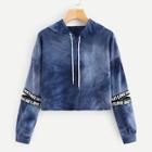Romwe Drawstring Hoodie Tie Dye Cut Out Sleeve Sweatshirt
