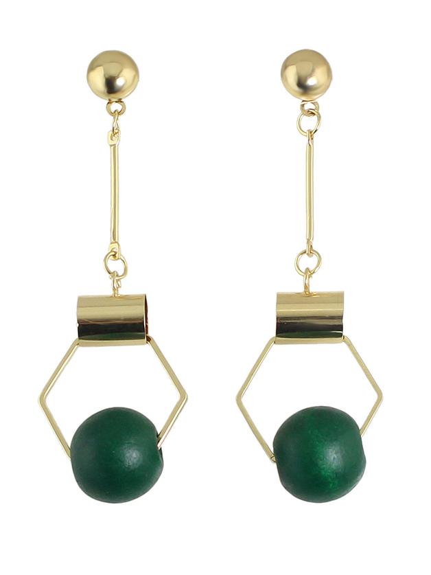 Romwe Green Beads Gold Hanging Earrings