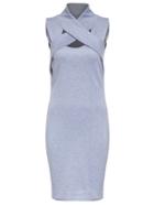 Romwe Criss Cross Grey Pencil Dress