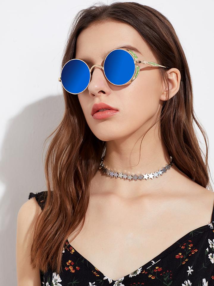 Romwe Tinted Lens Round Sunglasses