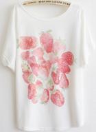 Romwe Strawberry Print Batwing Loose T-shirt