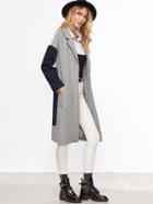 Romwe Color Block Drop Shoulder Hidden Button Coat