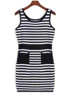 Romwe Sleeveless Striped Pocket Knit Dress