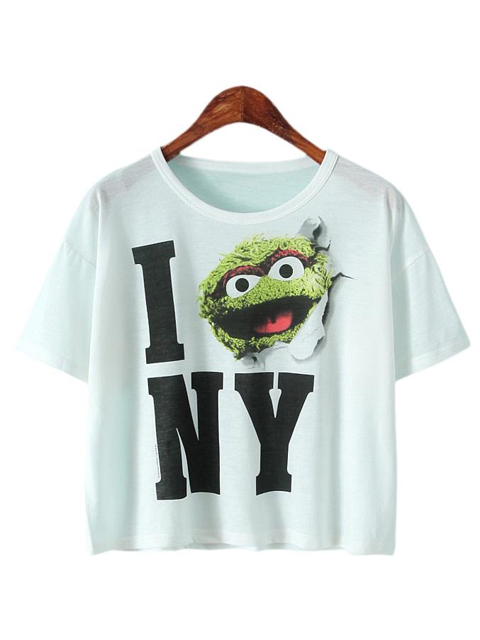 Romwe White Short Sleeve Cartoon Print T-shirt