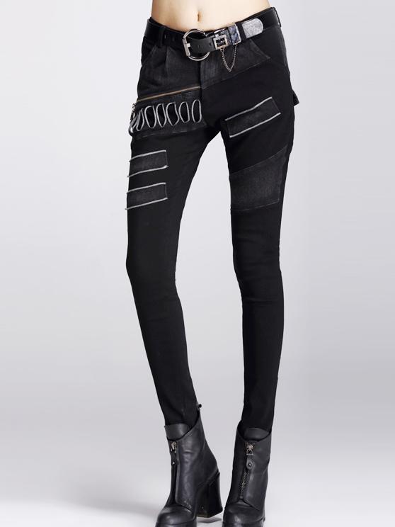 Romwe Zipper Patch Slim Pant