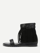 Romwe Fringe Design Block Heeled Sandals With Zipper