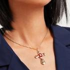 Romwe Gemstone Cross Pendant Necklace