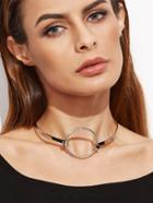 Romwe Silver Plated Hollow Metal Circle Choker Necklace