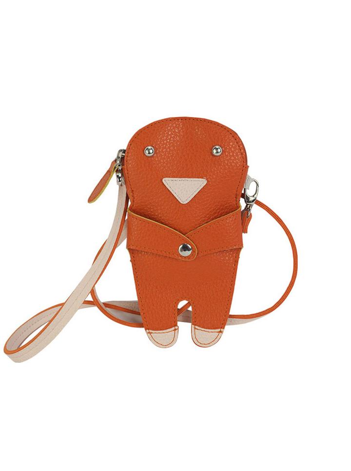 Romwe Orange Cartoon Zipper Pu Clutches