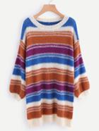 Romwe Multi Stripe Drop Shoulder Lantern Sleeve Sweater Dress