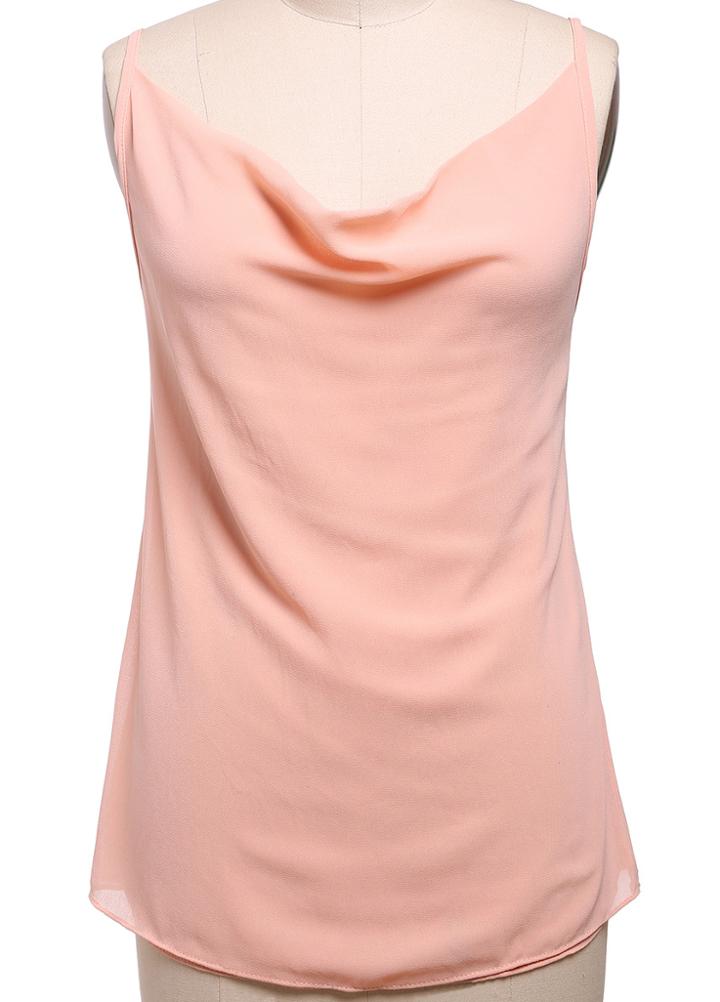 Romwe Spaghetti Strap Cross Back Chiffon Pink Vest