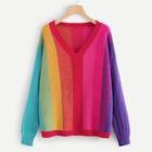 Romwe Plus Color Block Drop Shoulder Sweater