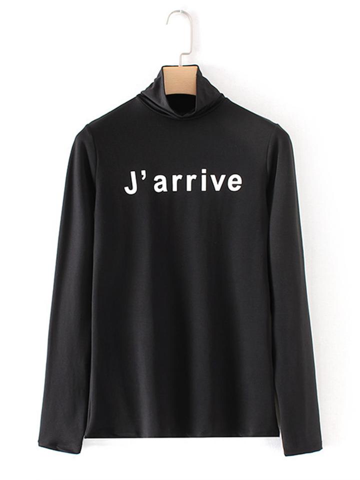 Romwe Slogan Print High Neck Top