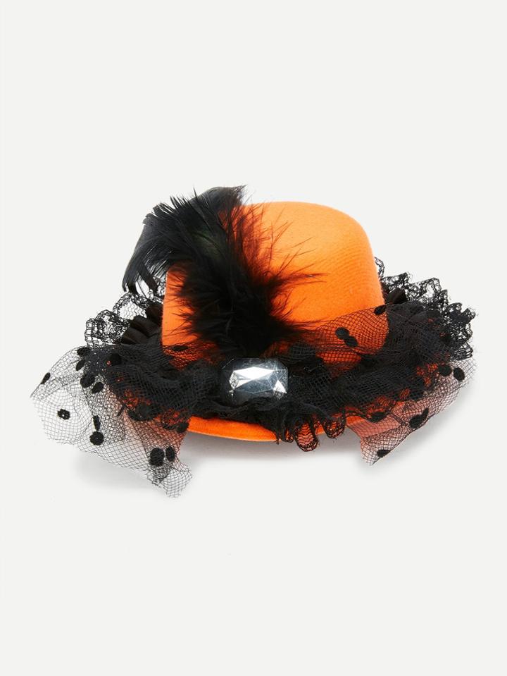 Romwe Lace Band Fascinator Hat With Rhinestone