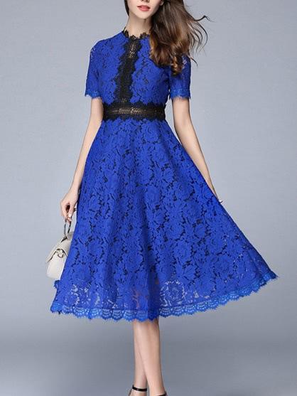 Romwe Colorblock Lace Dress