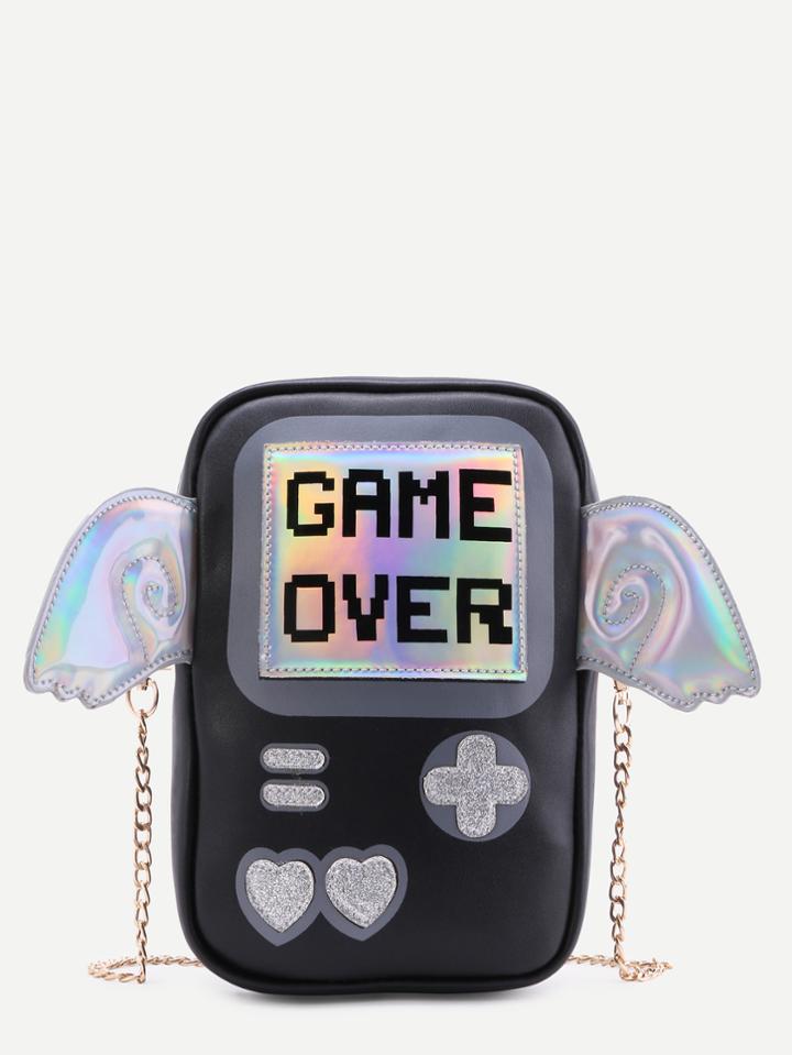 Romwe Black Game Console Chain Bag With Wings