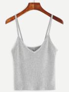 Romwe Grey Ribbed Cami Top