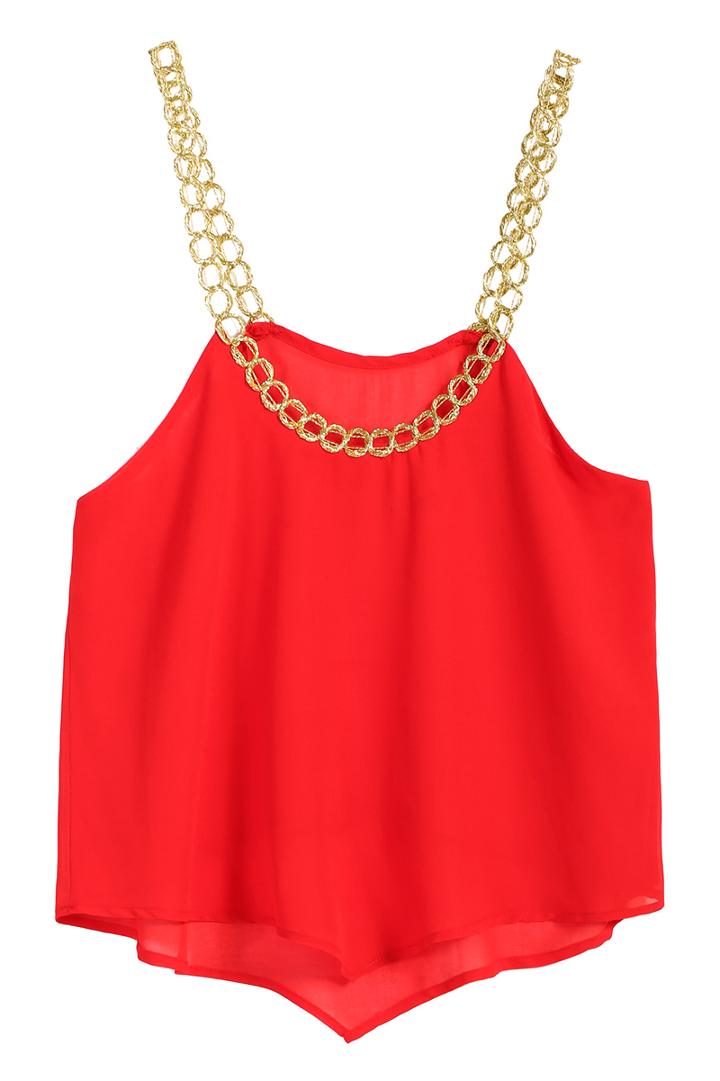 Romwe Chain Strap Red Vest