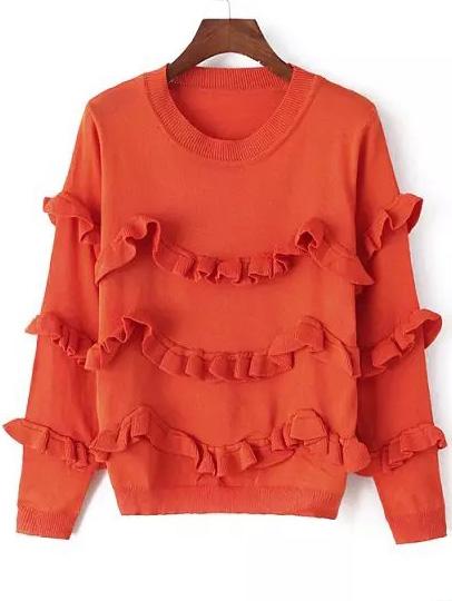 Romwe Round Neck Fungus Edge Orange Sweater