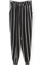 Romwe Elastic Waist Vertical Striped Beam Port Black Pant