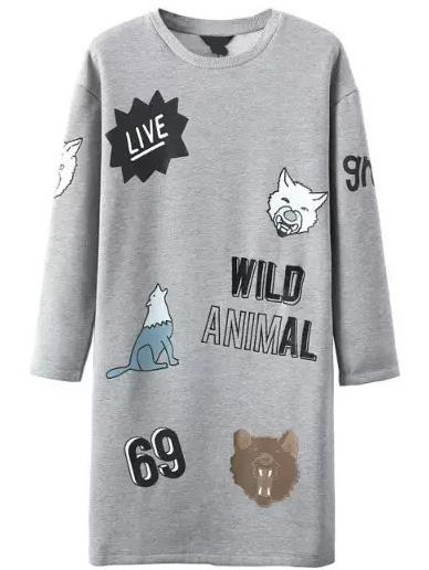 Romwe Letter Print Thicken Sweatshirt Dress