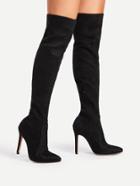 Romwe Pointed Toe Over Knee Heeled Boots