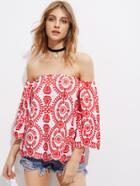 Romwe Off Shoulder Embroidered Top