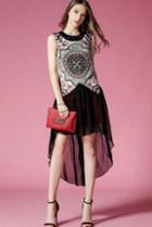 Romwe Sleeveless Flower Print High Low Dress