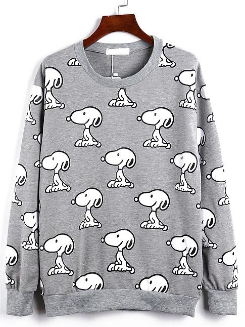 Romwe Snoopy Print Grey Sweatshirt