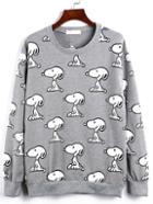 Romwe Snoopy Print Grey Sweatshirt
