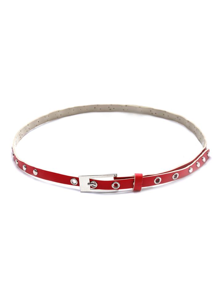 Romwe Red Faux Leather Studded Skinny Belt