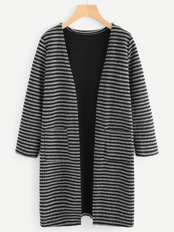 Romwe Dual Pocket Striped Knit Cardigan