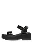 Romwe Black Peep Toe Buckle Strap Platform Sandals