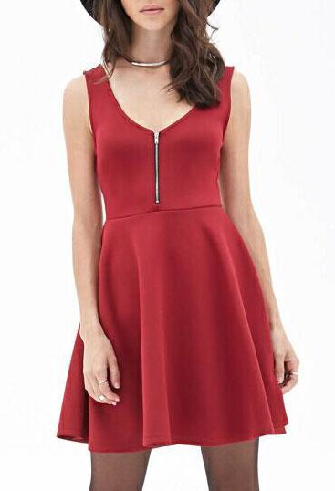 Romwe With Zipper Sleeveless Flare Dress