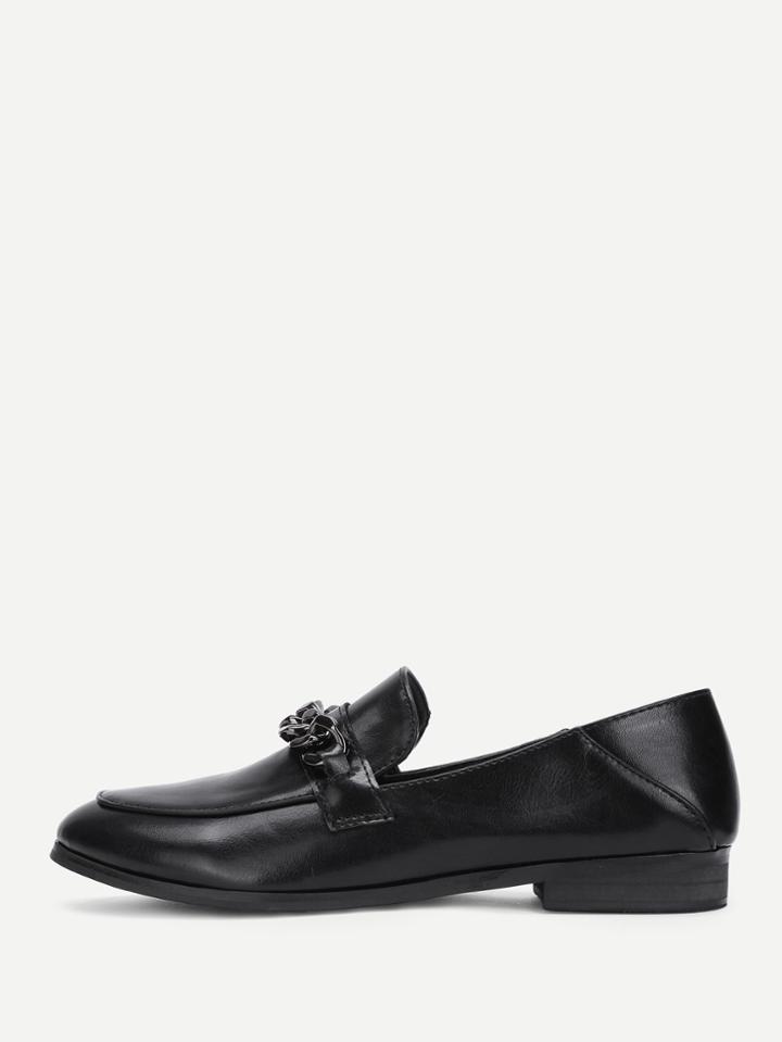 Romwe Chain Decorated Round Toe Pu Flats