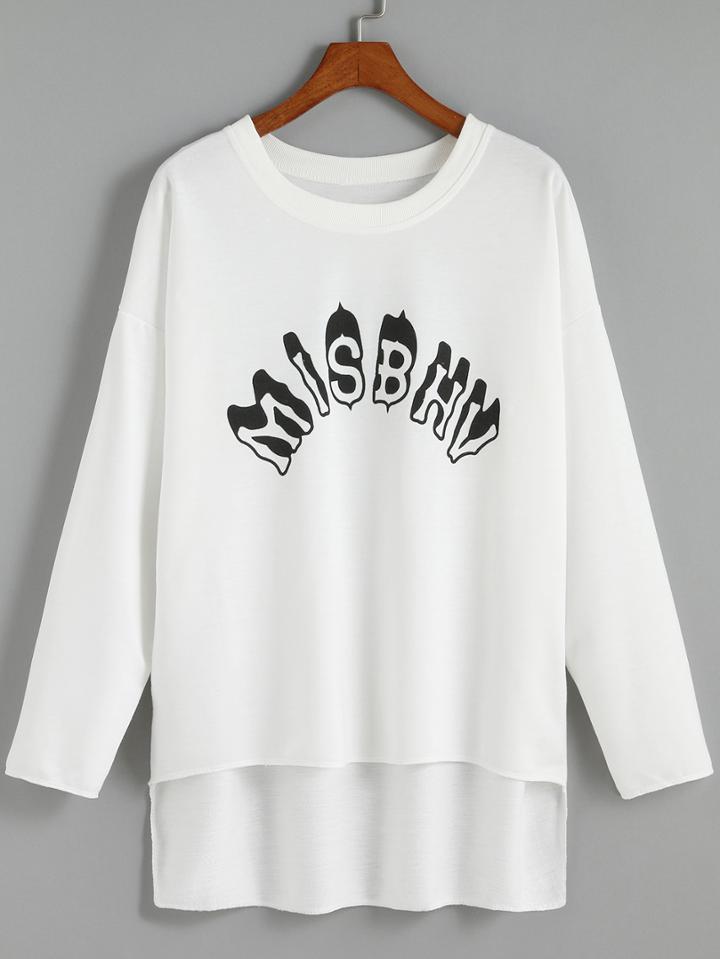 Romwe Letter Print Dip Hem Sweatshirt