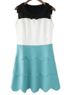 Romwe Color Block Layers Scallop Ruffle Chiffon Dress