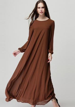 Romwe Maxi Chiffon Brown Dress With Belt