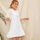 Romwe Embroidered Eyelet Lantern Sleeve Solid Dress