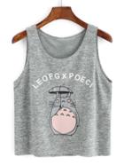 Romwe Cartoon Print Green Tank Top