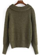 Romwe Turtleneck Loose Green Sweater