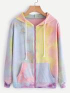 Romwe Water Color Drawstring Hooded Zip Up Jacket