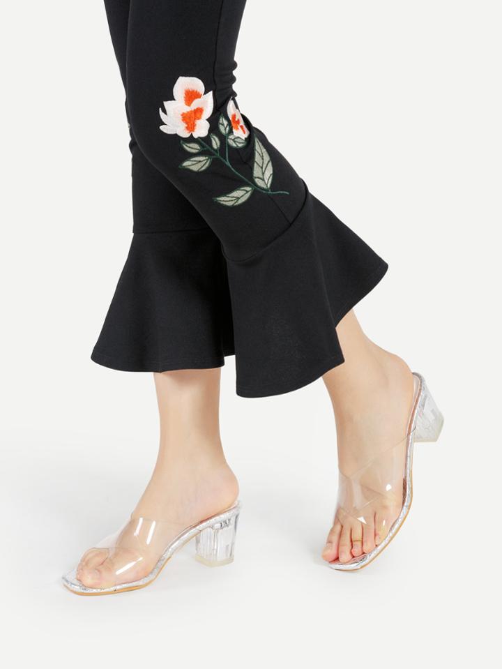 Romwe Clear Design Criss Cross Chunky Heeled Sandals