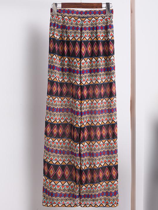 Romwe Multicolor Zipper Split Side Straight Boho Pants