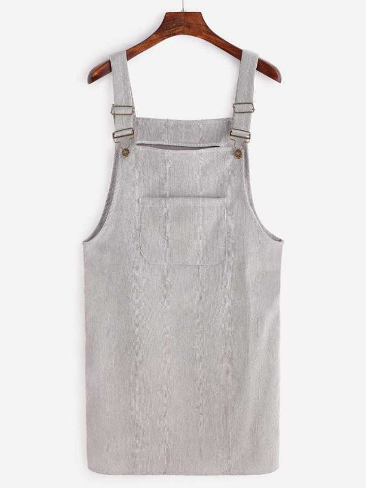 Romwe Grey Corduroy Overall Dress With Pocket