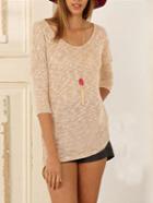 Romwe Apricot Scoop Neck Button Back Jumper