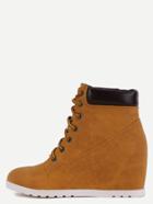 Romwe Brown Nubuck Leather Fur Lined Hidden Wedge Heel Boots