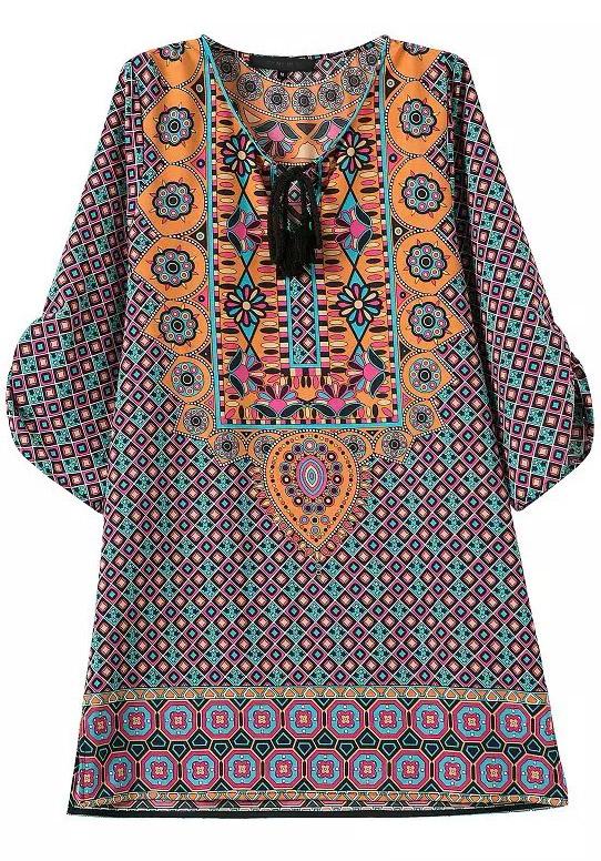 Romwe Green Knotted Collar Baroque Loose Dress
