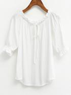 Romwe White Off The Shoulder Ruffle Sleeve Tie Front Blouse